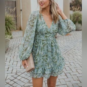 Women's Blue and Green Floral Dress